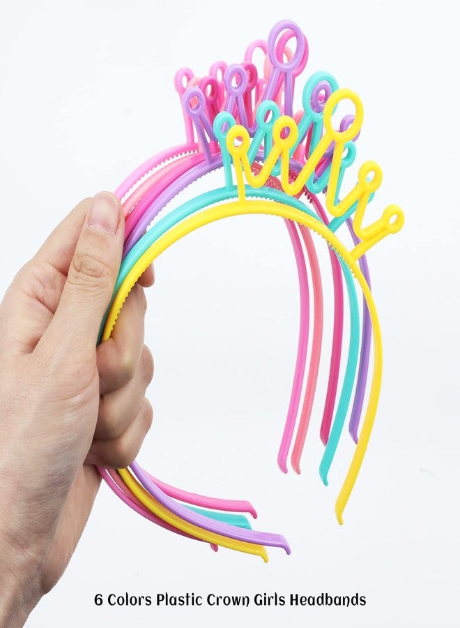 Dizila 12 Pack/6 Pairs Candy Color Plastic Crown Headbands with Tiny Teeth Hair Hoops Bands Clasps Birthday Party Decoration Tiaras Hair Accessories - Image 4